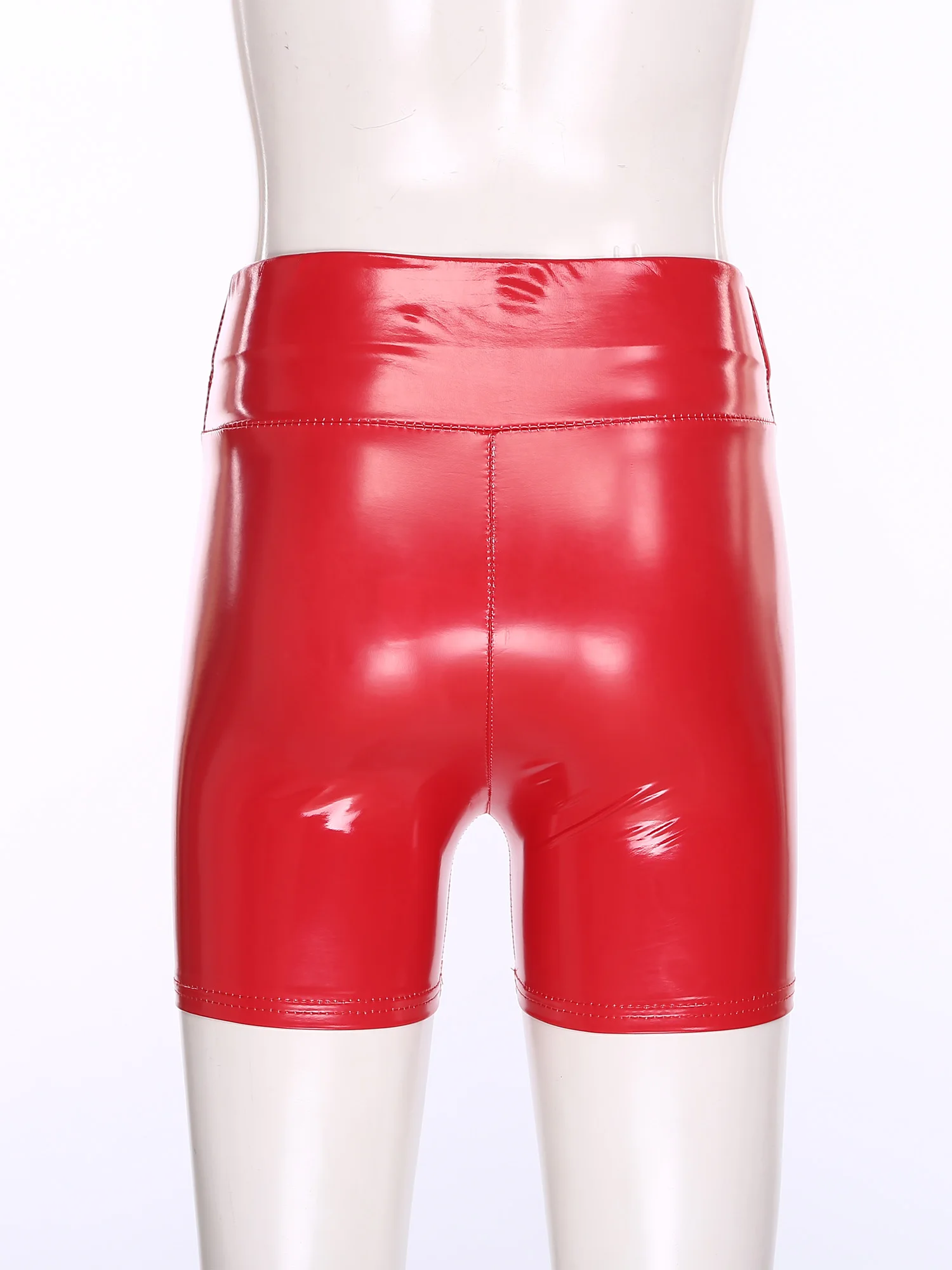 Women Wet Look High Waist PU Leather Shorts Pole Dance Hot Pants Stretchy Skinny Cheeky Booty Shorts for Nightclub Raves Party