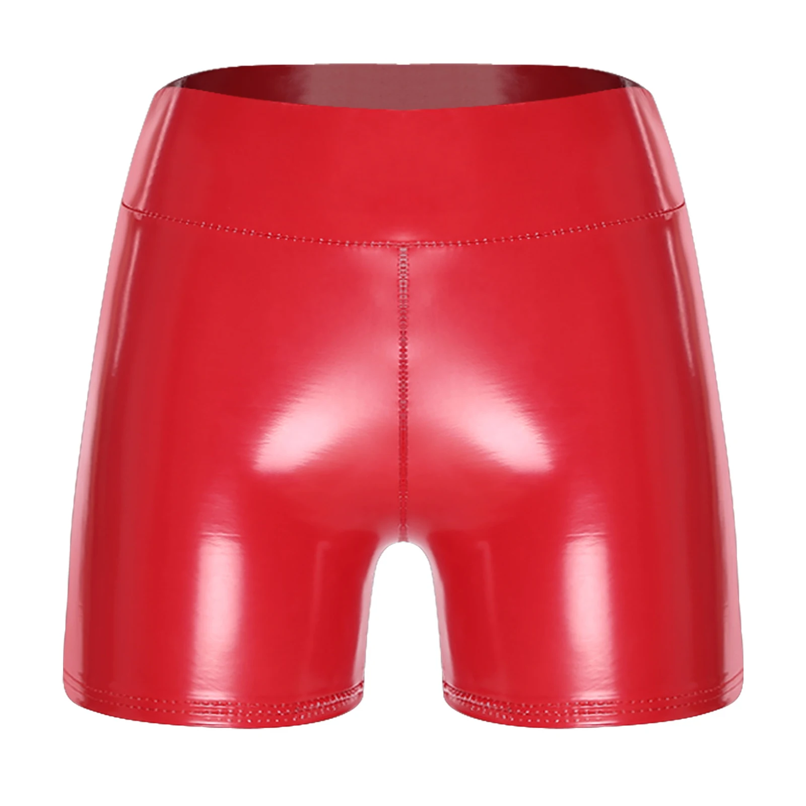 Women Wet Look High Waist PU Leather Shorts Pole Dance Hot Pants Stretchy Skinny Cheeky Booty Shorts for Nightclub Raves Party