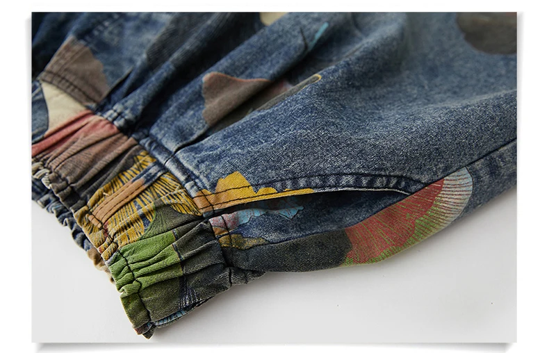 9021 Vintage Printing Denim Shorts for Women Summer Fashion Elastic Waist Loose Casual A-line Comfortable Half Length Pants