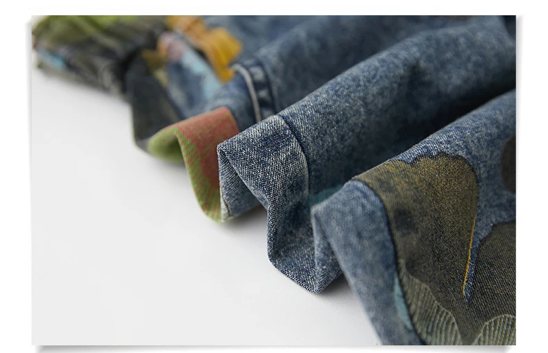 9021 Vintage Printing Denim Shorts for Women Summer Fashion Elastic Waist Loose Casual A-line Comfortable Half Length Pants