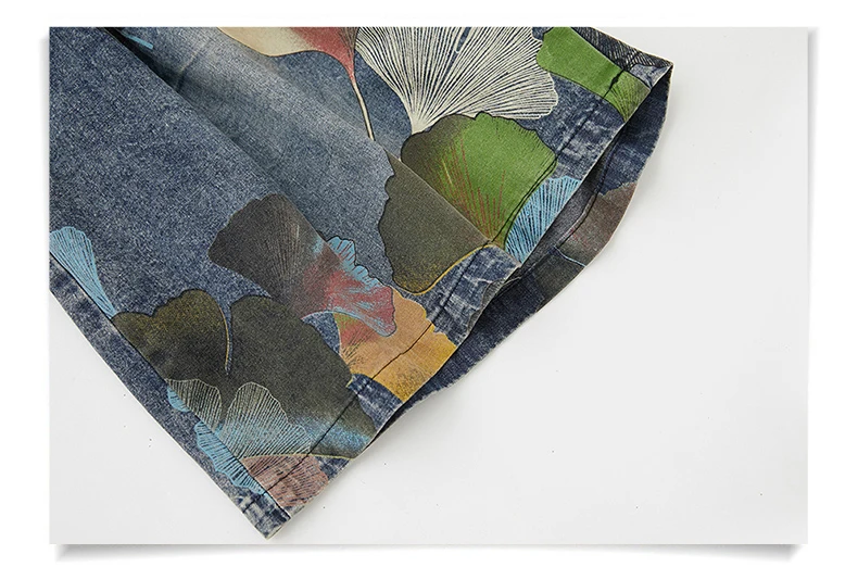 9021 Vintage Printing Denim Shorts for Women Summer Fashion Elastic Waist Loose Casual A-line Comfortable Half Length Pants