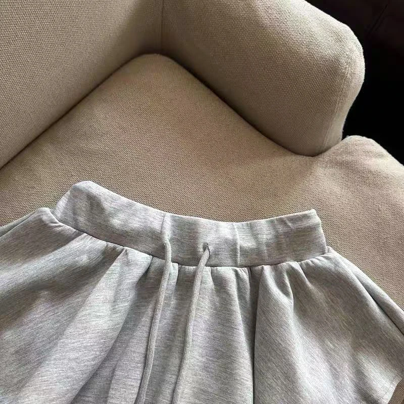 Harajuku Gray Drawstring Mini Skort Women Sweet Sexy A Line Puff Shorts Y2K Preppy Style Ruffle Sporty Black Skort