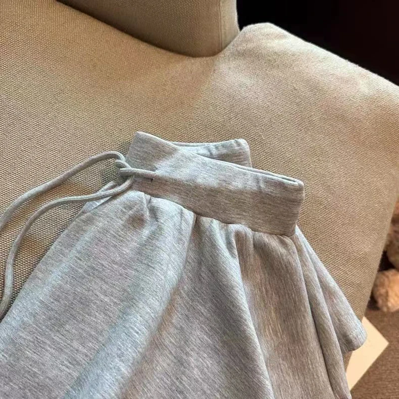 Harajuku Gray Drawstring Mini Skort Women Sweet Sexy A Line Puff Shorts Y2K Preppy Style Ruffle Sporty Black Skort