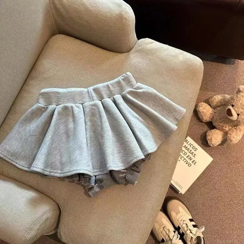 Harajuku Gray Drawstring Mini Skort Women Sweet Sexy A Line Puff Shorts Y2K Preppy Style Ruffle Sporty Black Skort