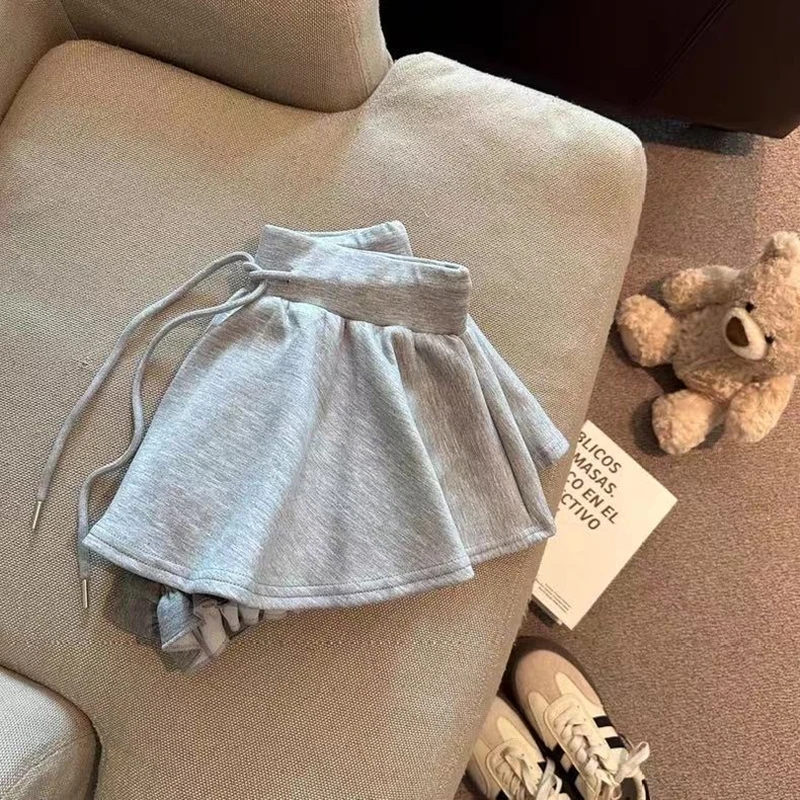 Harajuku Gray Drawstring Mini Skort Women Sweet Sexy A Line Puff Shorts Y2K Preppy Style Ruffle Sporty Black Skort