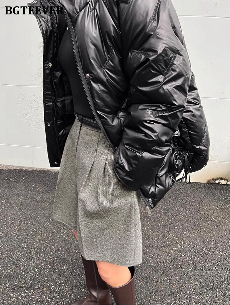 BGTEEVER Casual High Waist Pockets Female Wide Leg Woolen Shorts Autumn Winter Thicke Warm Loose Women Shorts