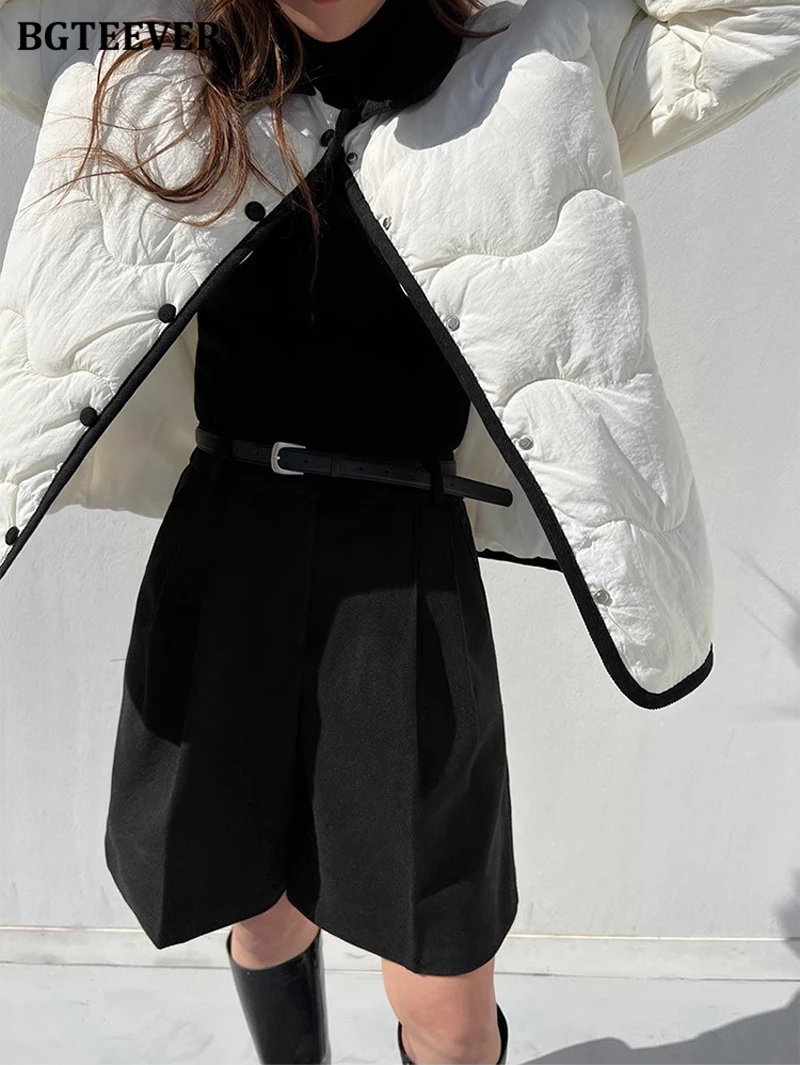 BGTEEVER Casual High Waist Pockets Female Wide Leg Woolen Shorts Autumn Winter Thicke Warm Loose Women Shorts