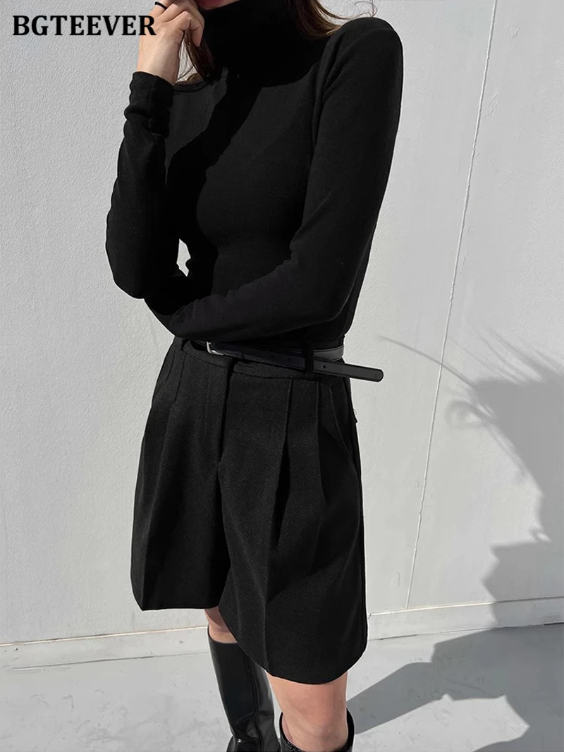 BGTEEVER Casual High Waist Pockets Female Wide Leg Woolen Shorts Autumn Winter Thicke Warm Loose Women Shorts