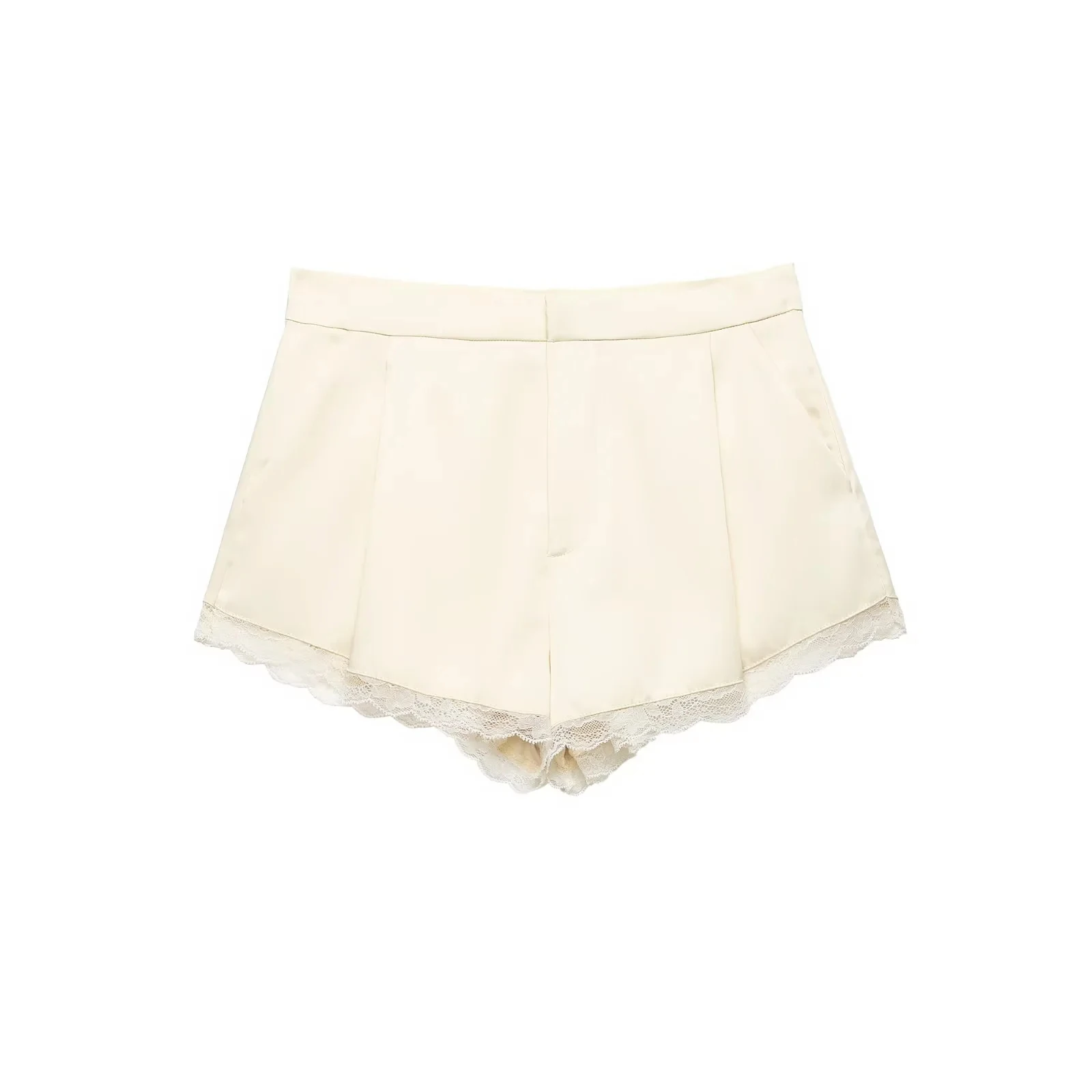 KONDALA Vintage Casual Chic Women Shorts Chic Yellow Lace Pockets Zipper Shorts New Fashion 2026 Spring Summer Holiday Shorts