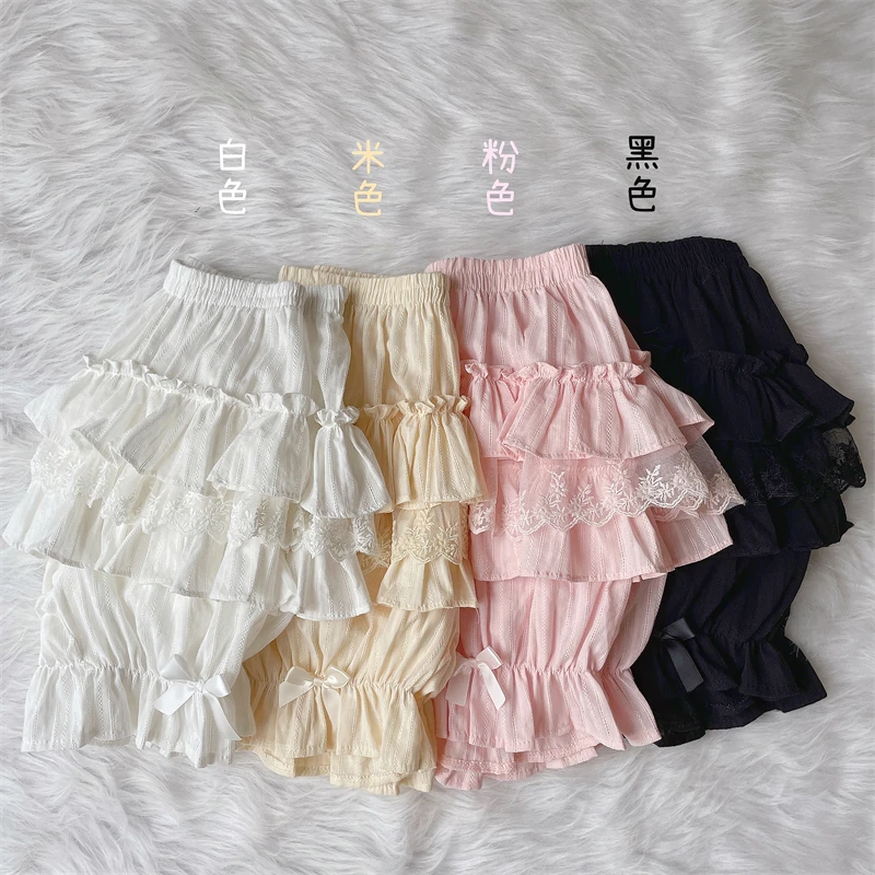 Cotton Bloomers Lolita Style Girls Cute Sweet Japan Sexy Lace Date Princess Pink Layer Puff Shorts Ruffles Lantern Small Pants