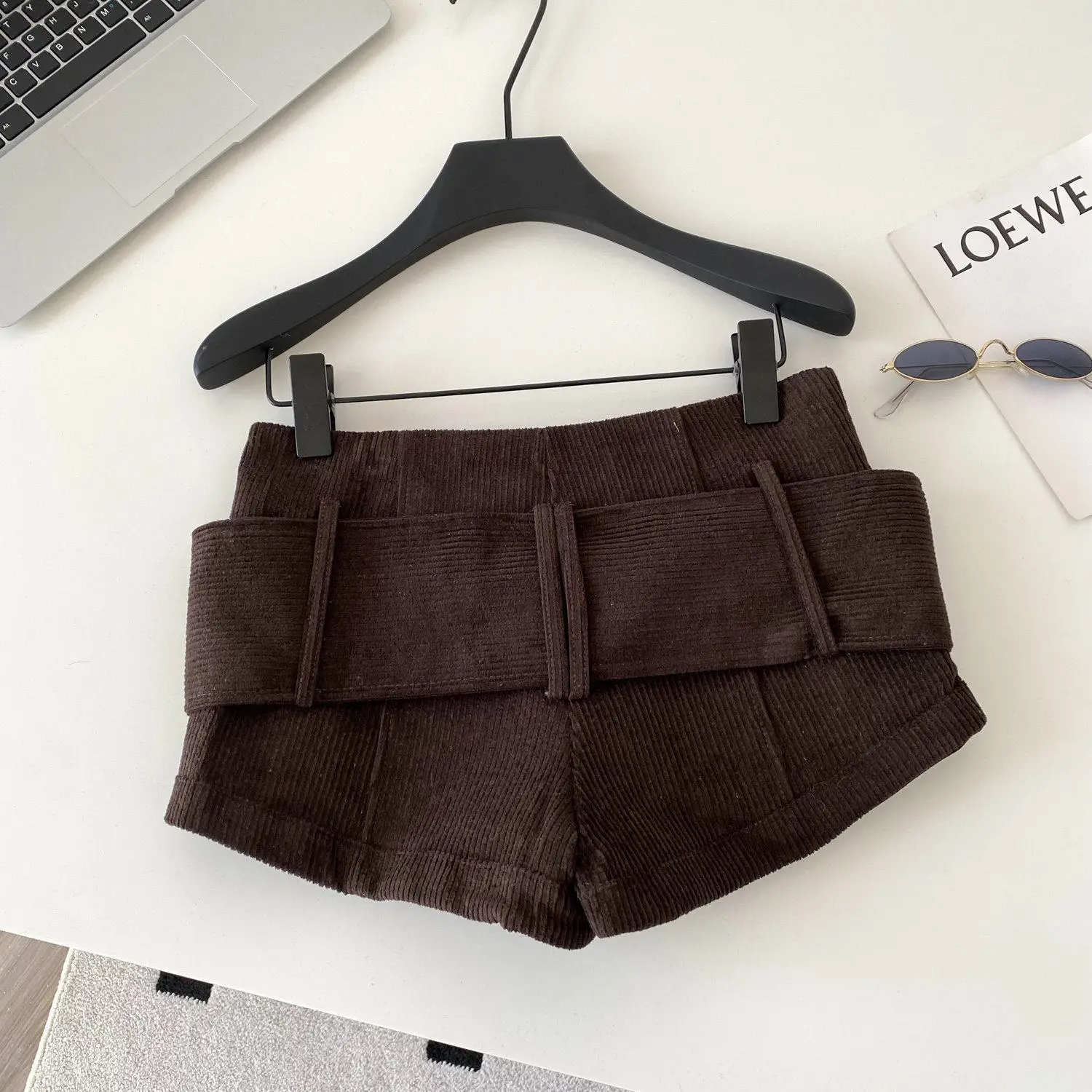 American Retro Corduroy Shorts Women Button Sashes Design Autumn Low Waist Sensual Streetwear Hot Girl Mini Shorts