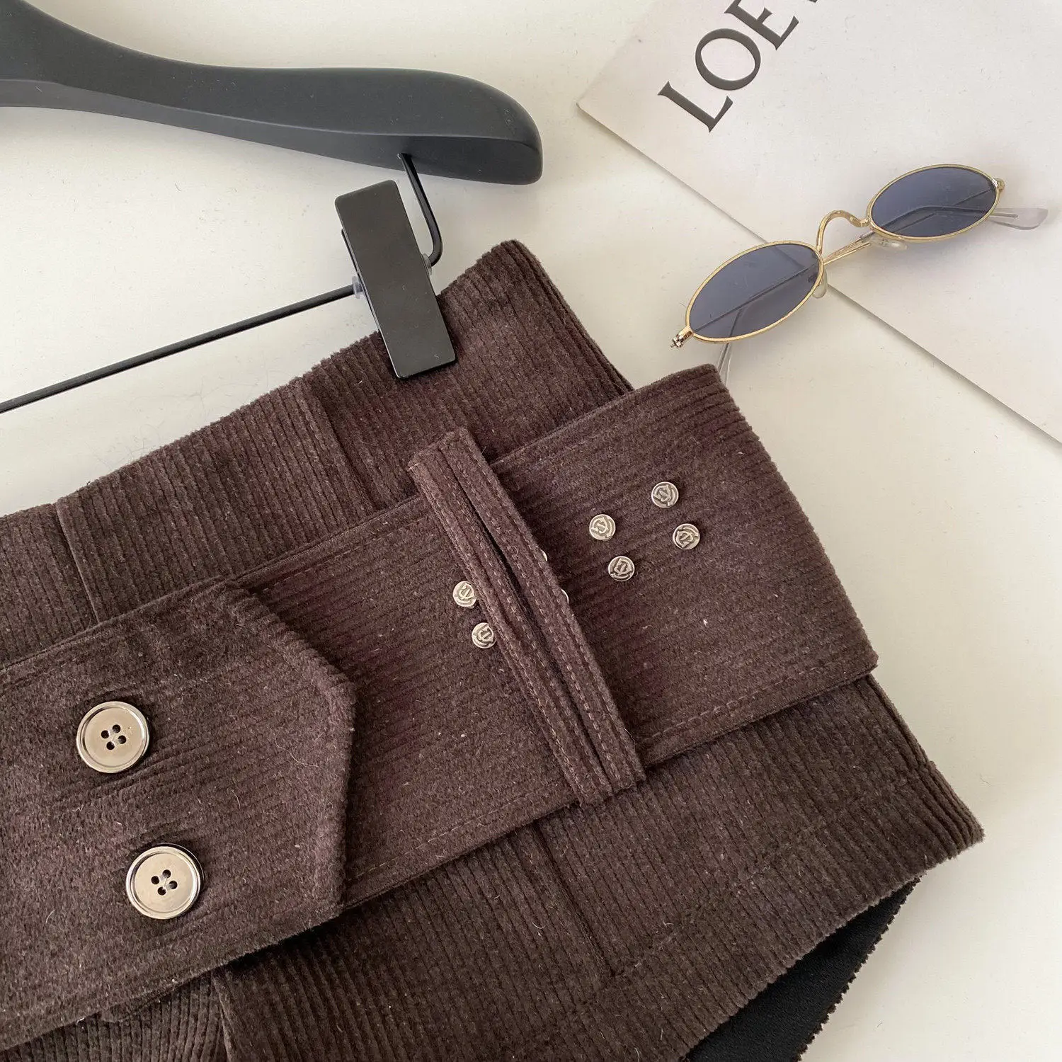 American Retro Corduroy Shorts Women Button Sashes Design Autumn Low Waist Sensual Streetwear Hot Girl Mini Shorts