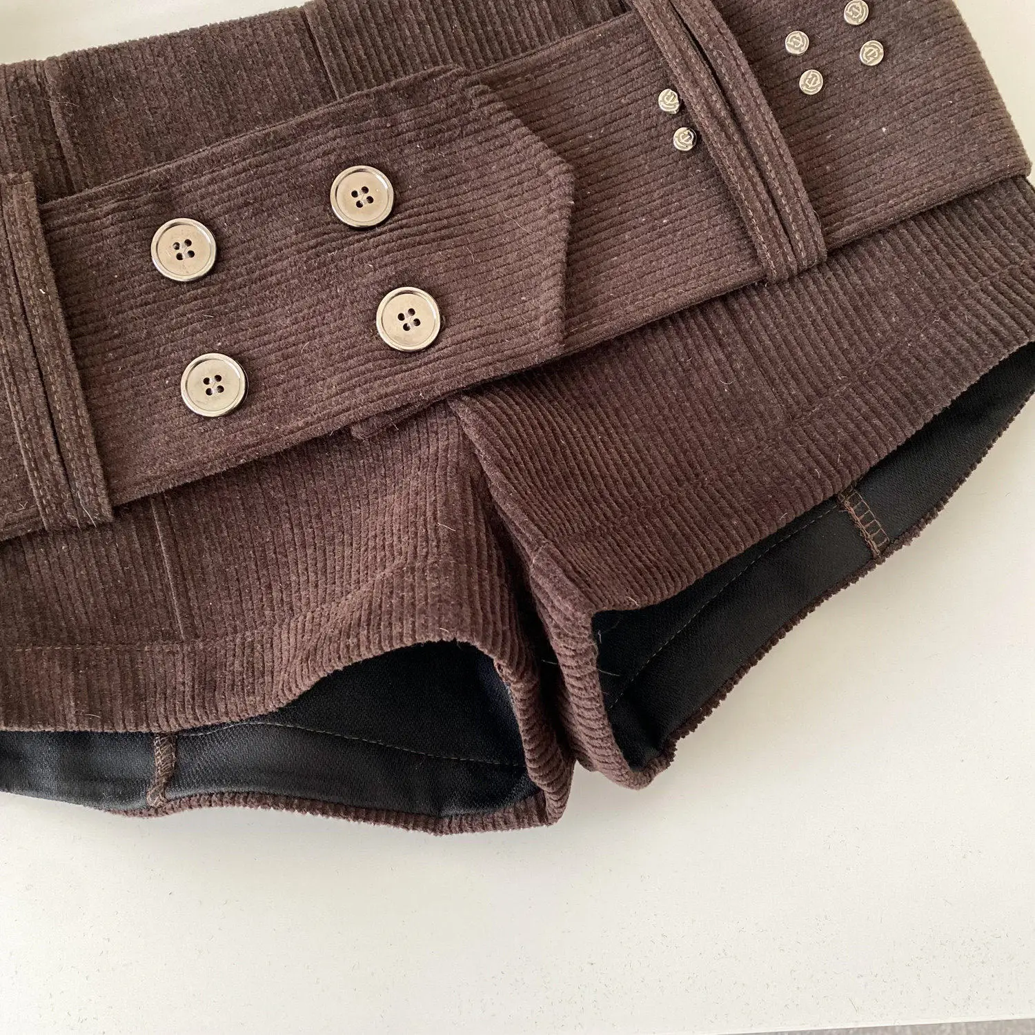 American Retro Corduroy Shorts Women Button Sashes Design Autumn Low Waist Sensual Streetwear Hot Girl Mini Shorts