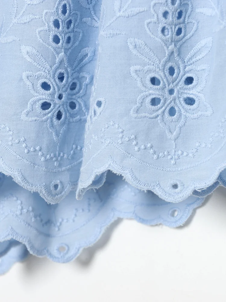 AACHOAE Women Boho Eyelet Embroidered Cotton Shorts High Waist Elastic Waist Scallop Hem Beach Shorts Casual Summer Bottoms