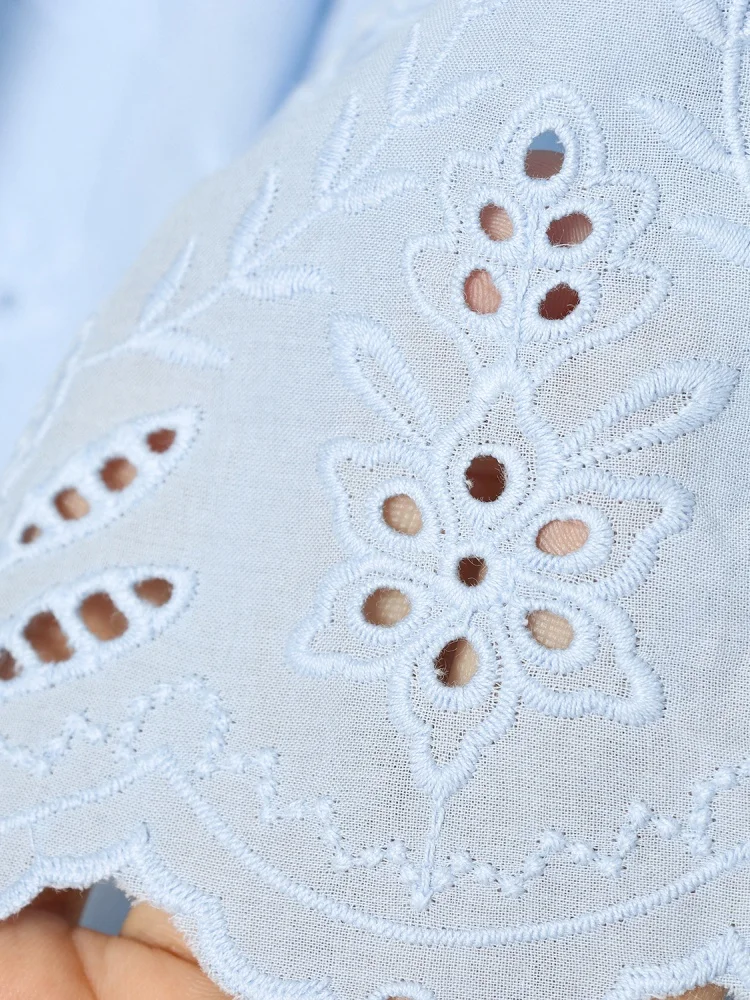 AACHOAE Women Boho Eyelet Embroidered Cotton Shorts High Waist Elastic Waist Scallop Hem Beach Shorts Casual Summer Bottoms