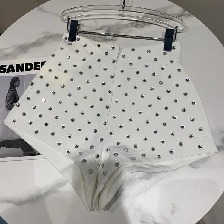 New Large Rhinestone Temperament Shorts for Women High Waist Slim Fit White Black Short Trousers Summer Shorts 2022