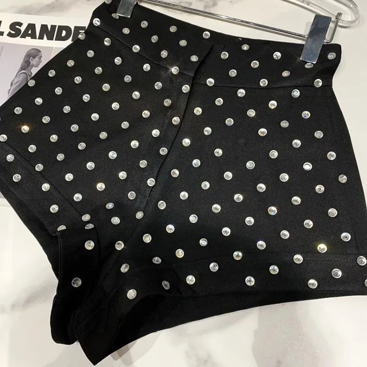 New Large Rhinestone Temperament Shorts for Women High Waist Slim Fit White Black Short Trousers Summer Shorts 2022