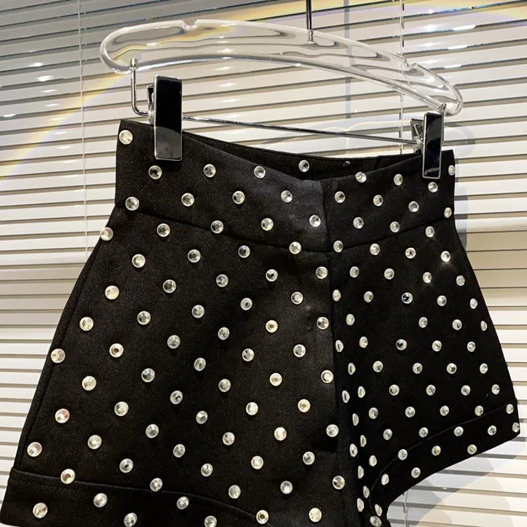 New Large Rhinestone Temperament Shorts for Women High Waist Slim Fit White Black Short Trousers Summer Shorts 2022