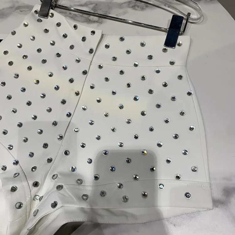 New Large Rhinestone Temperament Shorts for Women High Waist Slim Fit White Black Short Trousers Summer Shorts 2022