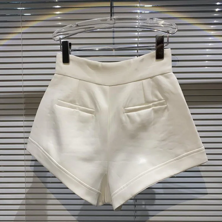 New Large Rhinestone Temperament Shorts for Women High Waist Slim Fit White Black Short Trousers Summer Shorts 2022