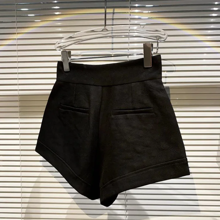 New Large Rhinestone Temperament Shorts for Women High Waist Slim Fit White Black Short Trousers Summer Shorts 2022