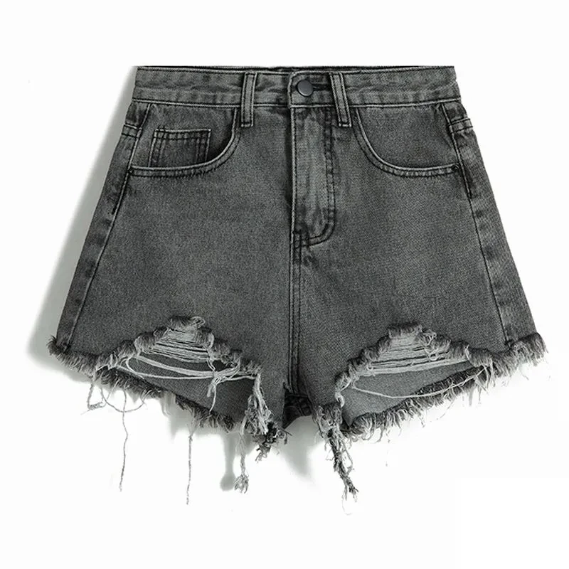 Hole Denim Shorts Women Korean Fashion High Waist Short Jeans Female Summer Slim Streetwear Irregular Wide Leg Shorts Ladies New