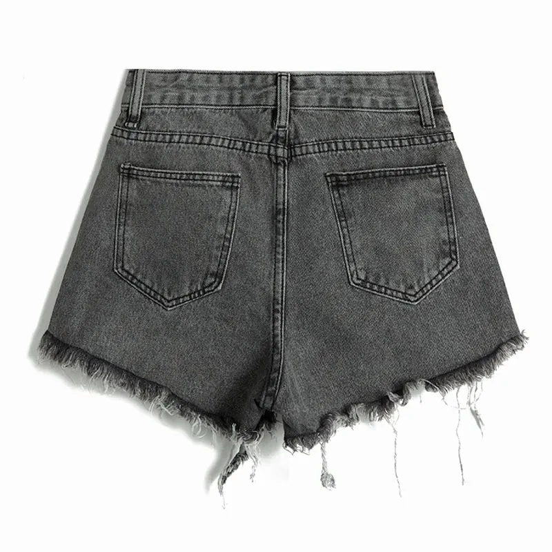Hole Denim Shorts Women Korean Fashion High Waist Short Jeans Female Summer Slim Streetwear Irregular Wide Leg Shorts Ladies New