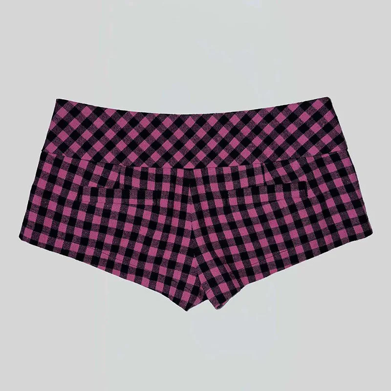 Summer Women Y2K Street Club Gingham Plaid Four Button Decor Low Waist Ultra Short Bodycon Booty Hot Pants Shorts