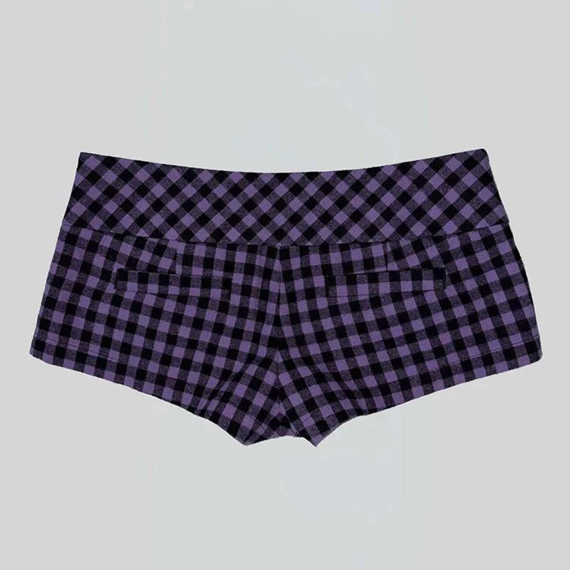 Summer Women Y2K Street Club Gingham Plaid Four Button Decor Low Waist Ultra Short Bodycon Booty Hot Pants Shorts