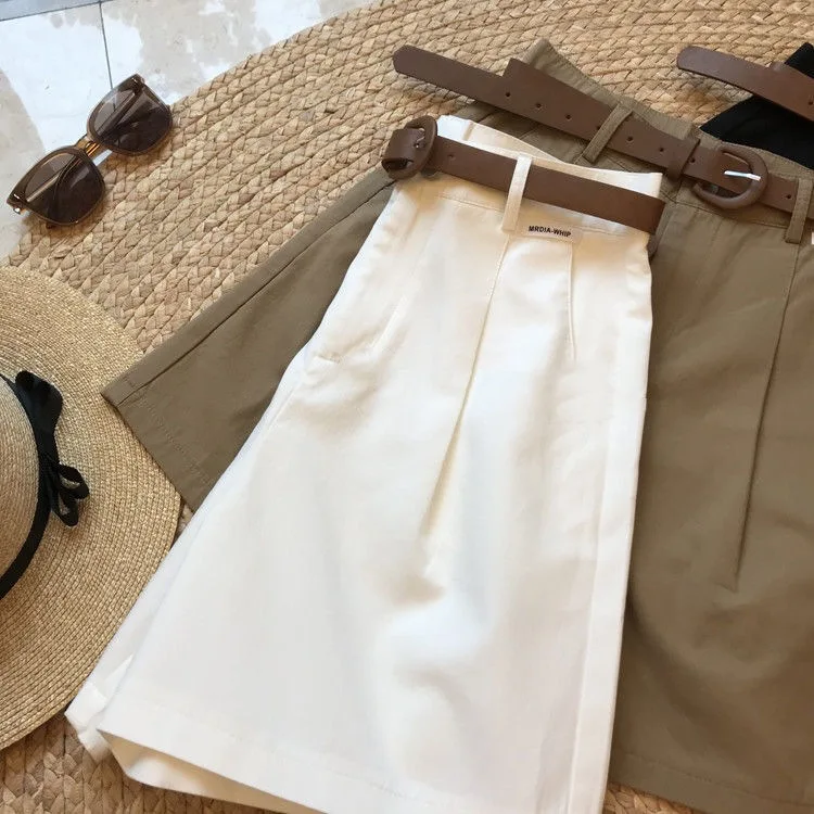 New Wide Leg Shorts for Women 2026 Summer Thin Cotton A Line Short Pants Office Lady Classic Loose Casual Zipper Women‘s Shorts