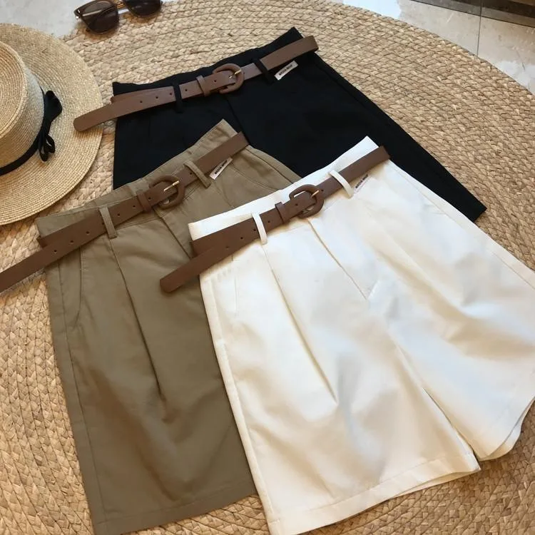New Wide Leg Shorts for Women 2026 Summer Thin Cotton A Line Short Pants Office Lady Classic Loose Casual Zipper Women‘s Shorts
