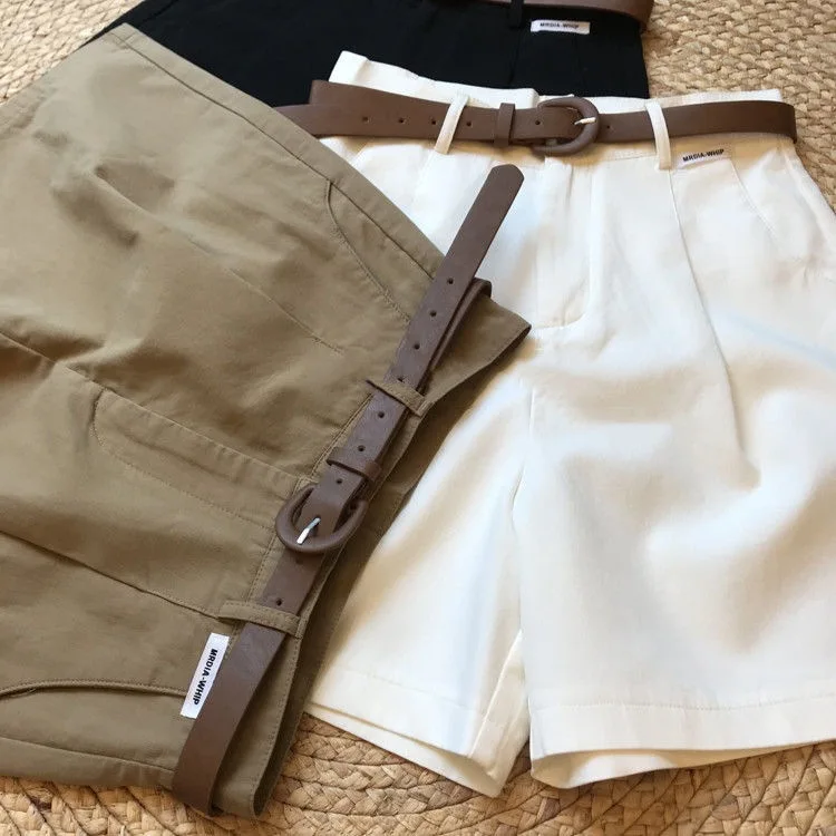 New Wide Leg Shorts for Women 2026 Summer Thin Cotton A Line Short Pants Office Lady Classic Loose Casual Zipper Women‘s Shorts