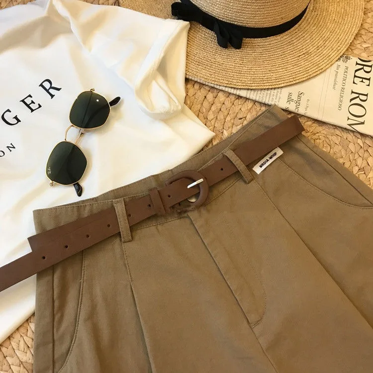 New Wide Leg Shorts for Women 2026 Summer Thin Cotton A Line Short Pants Office Lady Classic Loose Casual Zipper Women‘s Shorts