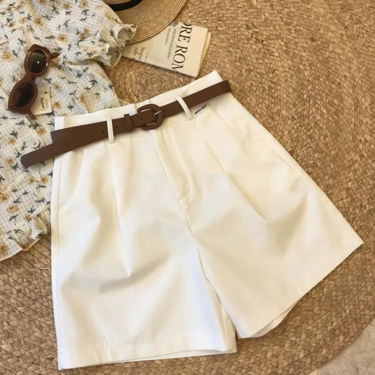 New Wide Leg Shorts for Women 2026 Summer Thin Cotton A Line Short Pants Office Lady Classic Loose Casual Zipper Women‘s Shorts