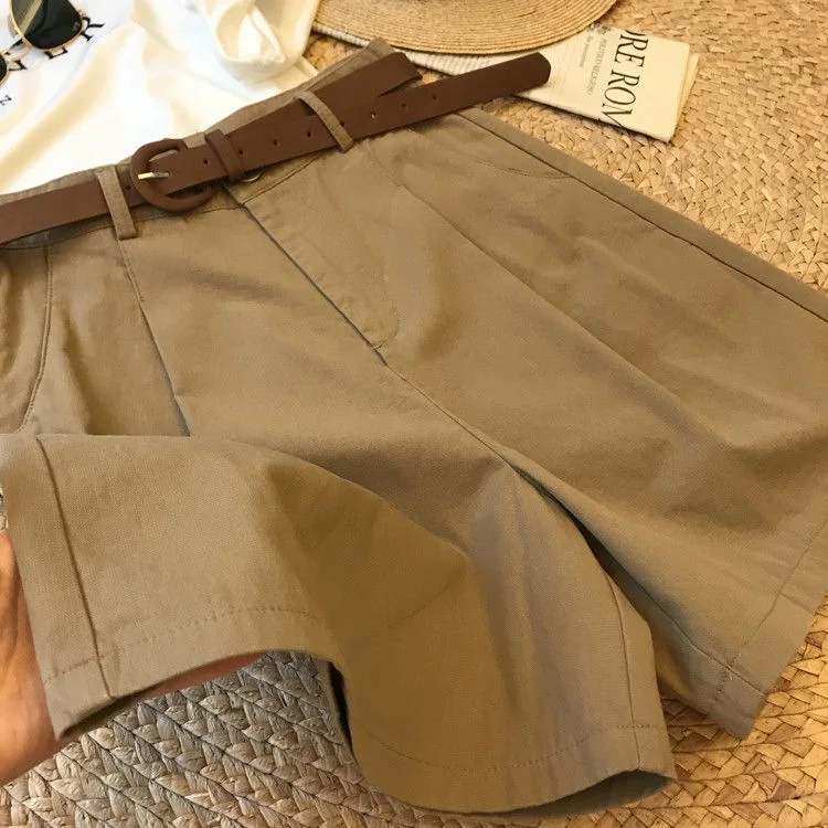 New Wide Leg Shorts for Women 2026 Summer Thin Cotton A Line Short Pants Office Lady Classic Loose Casual Zipper Women‘s Shorts
