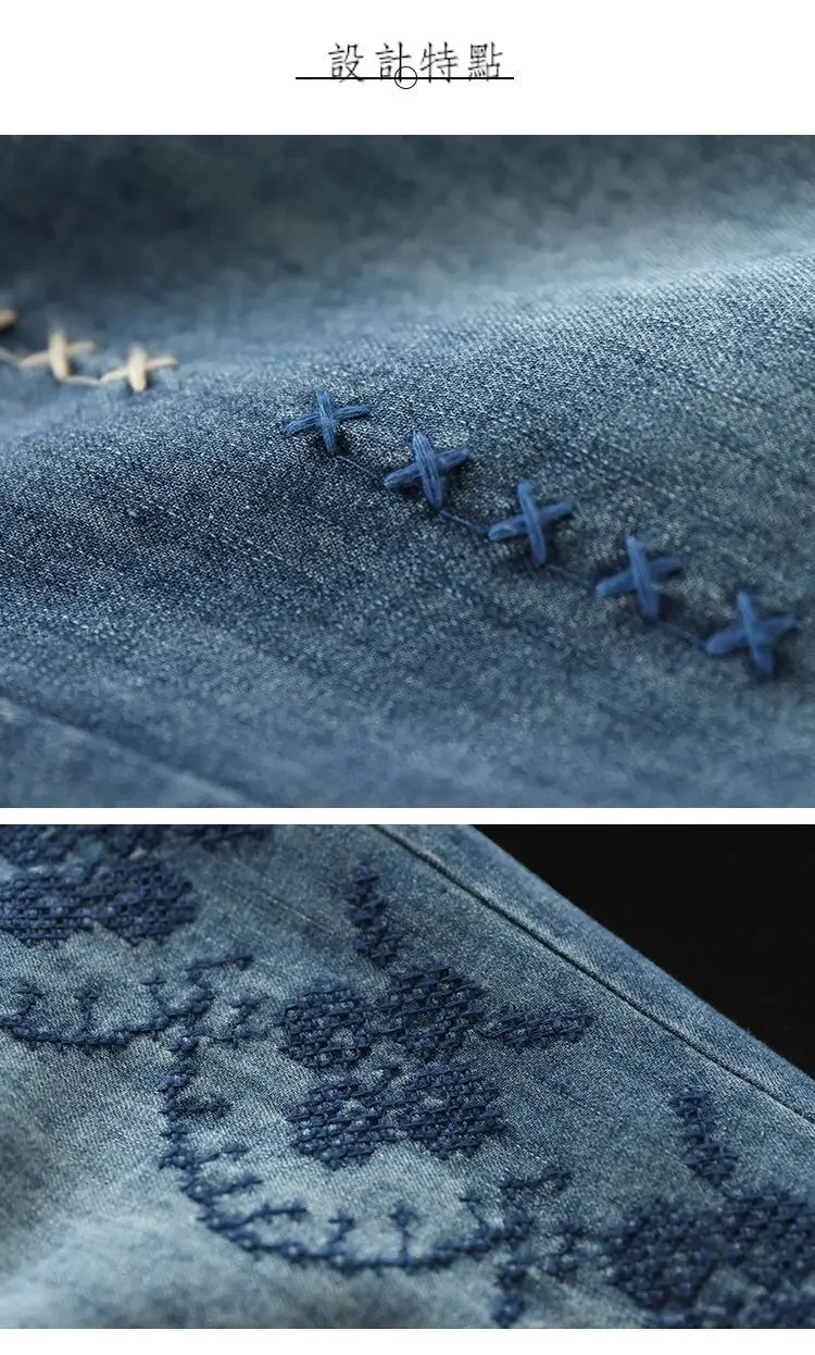 Vintage Jeans Shorts Women Summer Floral Embroidery Elastic High Waist Denim Shorts Design Wide Leg Trousers Blue Black Shorts