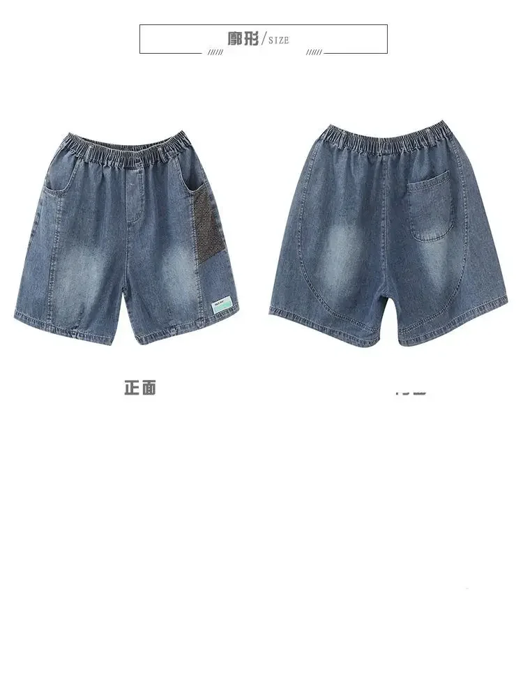 Vintage Jeans Shorts Women Summer Floral Embroidery Elastic High Waist Denim Shorts Design Wide Leg Trousers Blue Black Shorts
