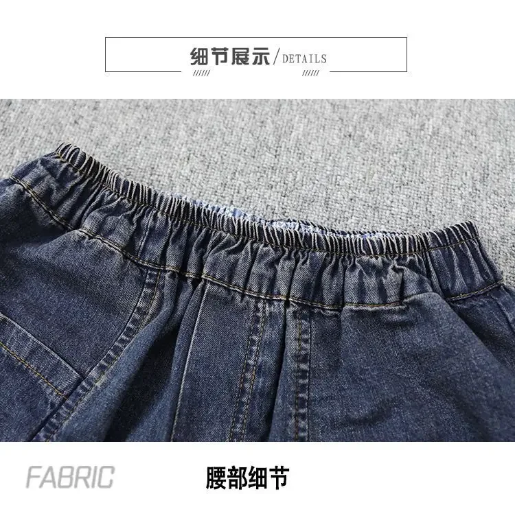 Vintage Jeans Shorts Women Summer Floral Embroidery Elastic High Waist Denim Shorts Design Wide Leg Trousers Blue Black Shorts