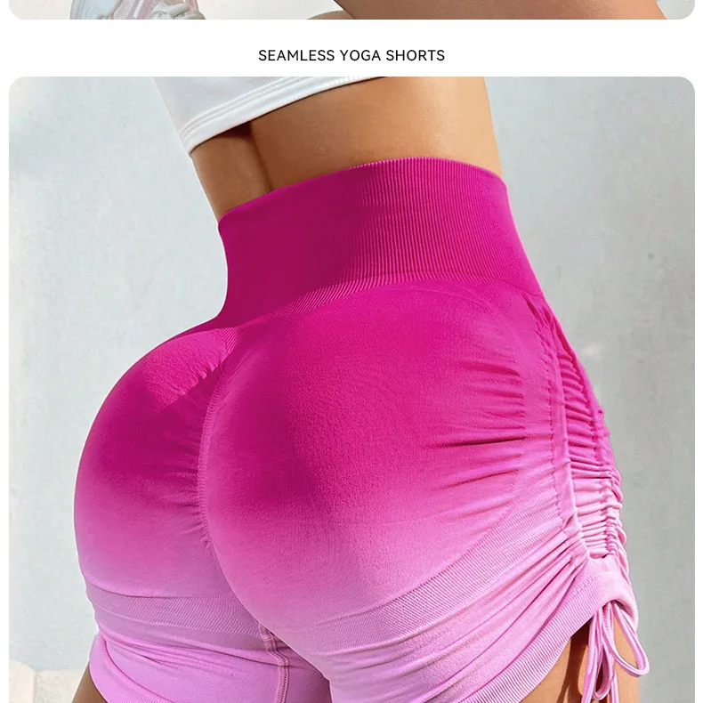 Yoga Gradient Shorts Women High Waist Leggings Seamless Sexy Hip Liftting Shorts Gym Workout Running Skinny Drawstring Shorts