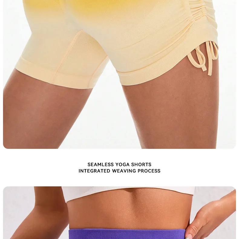 Yoga Gradient Shorts Women High Waist Leggings Seamless Sexy Hip Liftting Shorts Gym Workout Running Skinny Drawstring Shorts