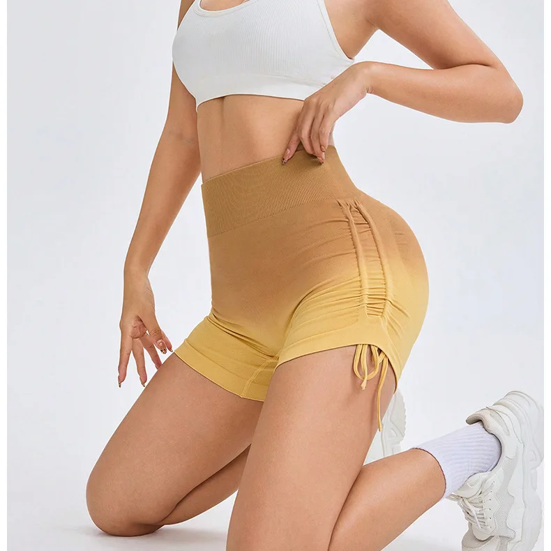Yoga Gradient Shorts Women High Waist Leggings Seamless Sexy Hip Liftting Shorts Gym Workout Running Skinny Drawstring Shorts