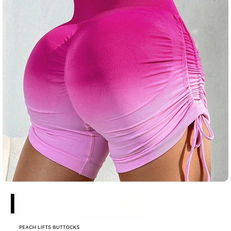 Yoga Gradient Shorts Women High Waist Leggings Seamless Sexy Hip Liftting Shorts Gym Workout Running Skinny Drawstring Shorts