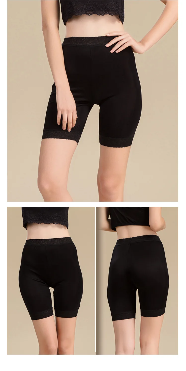 Summer Women's Silk Knitted Safety Short Pants Mulberry Silk Lace Flower Border Exposure Leggings Sleep Bottom Middle Pants
