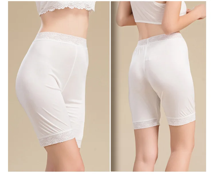 Summer Women's Silk Knitted Safety Short Pants Mulberry Silk Lace Flower Border Exposure Leggings Sleep Bottom Middle Pants
