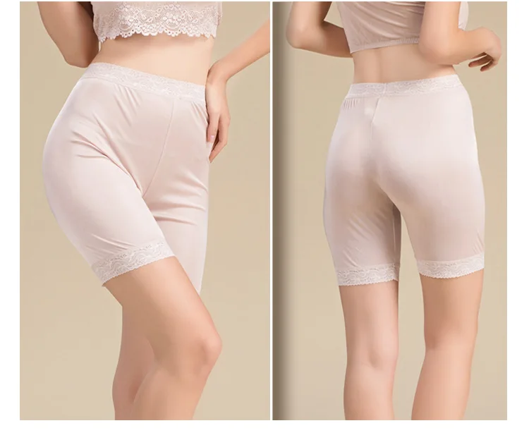Summer Women's Silk Knitted Safety Short Pants Mulberry Silk Lace Flower Border Exposure Leggings Sleep Bottom Middle Pants