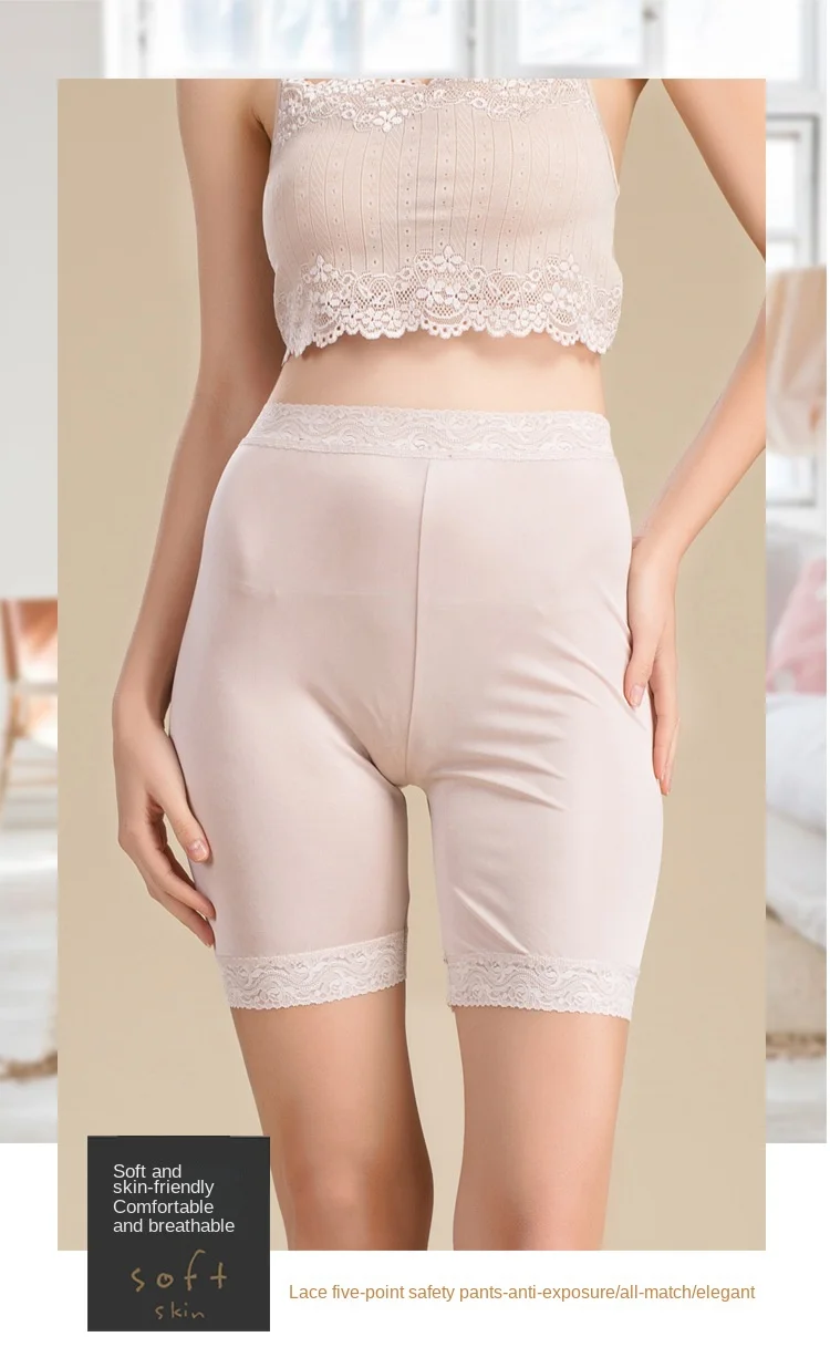 Summer Women's Silk Knitted Safety Short Pants Mulberry Silk Lace Flower Border Exposure Leggings Sleep Bottom Middle Pants
