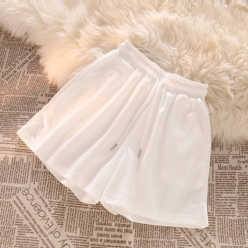 Summer Elastic High Waist Casual Sports Shorts Female Solid Color Loose Beach Hot Short Pants Black/Grey Straight Shorts Pants