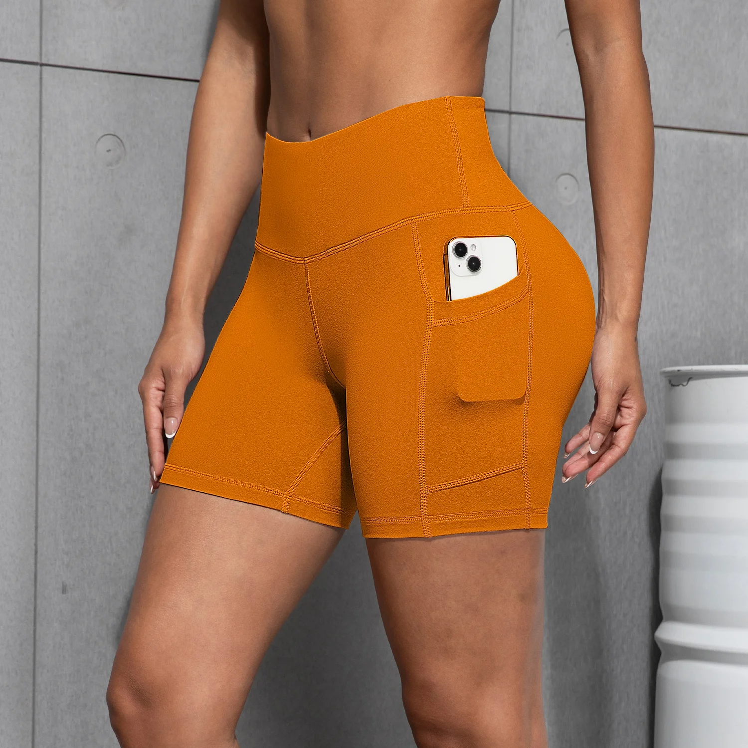 Women High Waist Pocket Sports Short Yoga Legging Shorts Squat Proof Hip Lift Fitness Tight Shorts Quick Drying Cycling Workout
