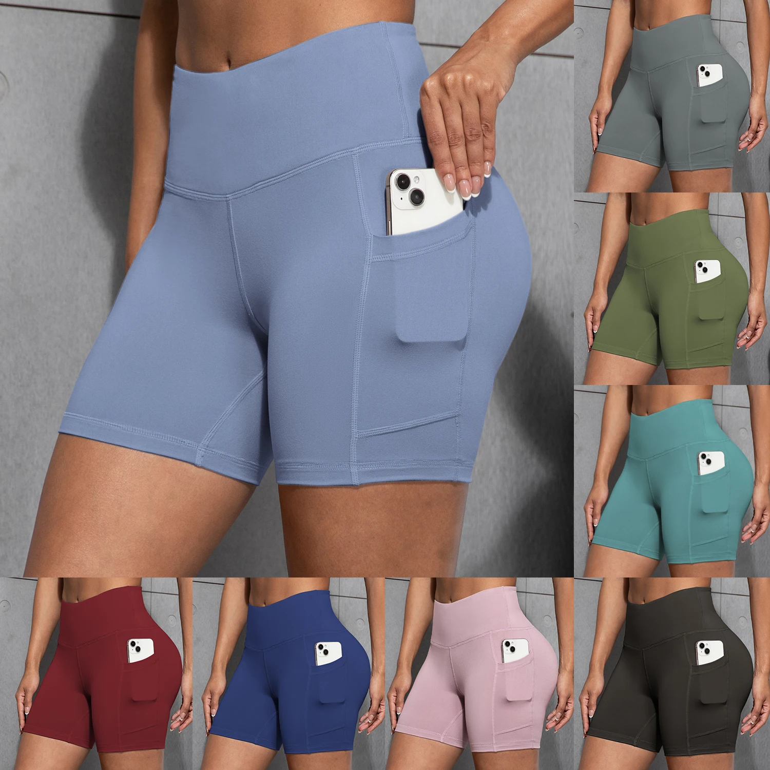 Women High Waist Pocket Sports Short Yoga Legging Shorts Squat Proof Hip Lift Fitness Tight Shorts Quick Drying Cycling Workout