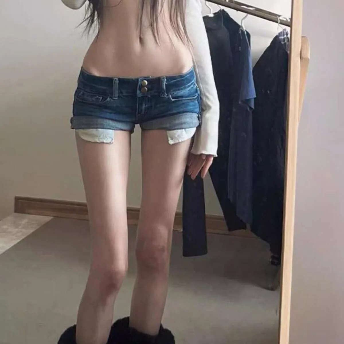 Retro Low-rise Denim Y2k Super Mini Shorts for Women Summer New Spice Girls Slim Curling Elastic Tight Jeans Hot Pants
